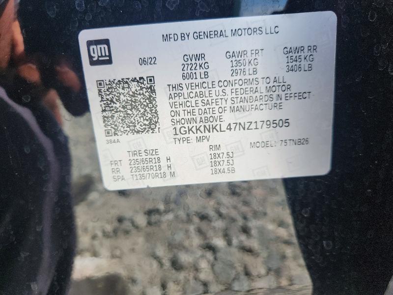 Aukcja sprzedaży 2022 Gmc Acadia, vin: 1GKKNKL47NZ179505, numer aukcji: 52597946