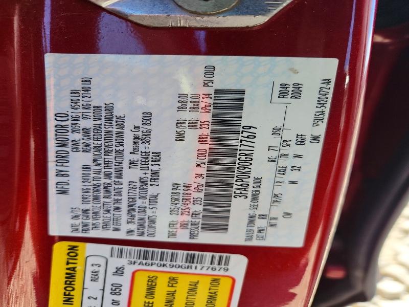 Продажа на аукционе авто 2016 Ford Fusion, vin: 3FA6P0K90GR177679, номер лота: 52466396