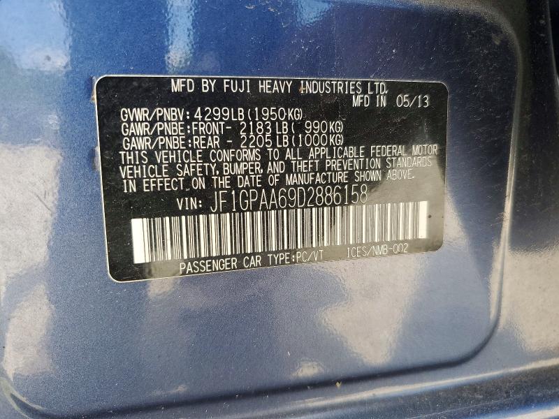 Aukcja sprzedaży 2013 Subaru Impreza, vin: JF1GPAA69D2886158, numer aukcji: 54589426