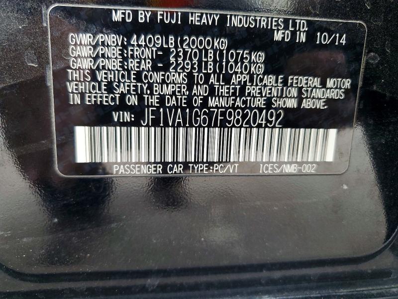 Продажа на аукционе авто 2015 Subaru Wrx, vin: JF1VA1G67F9820492, номер лота: 54448826
