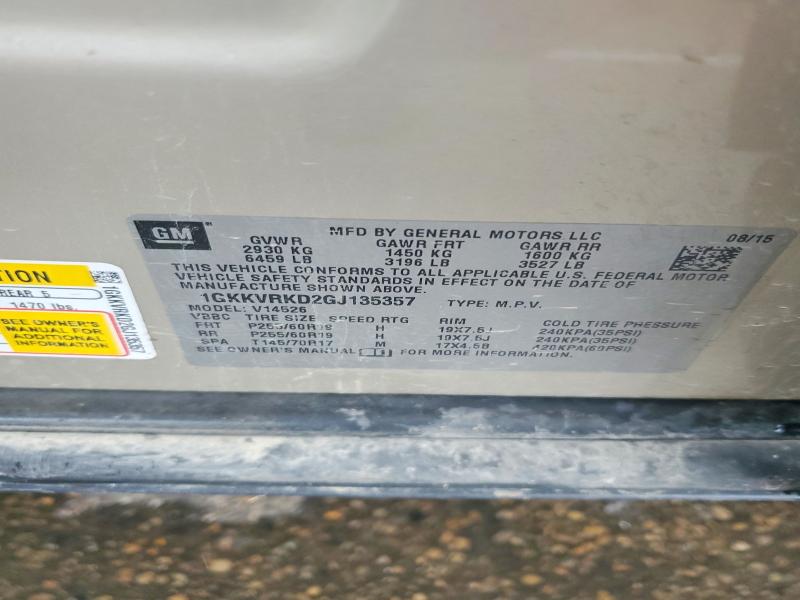2016 Gmc Acadia მანქანა იყიდება აუქციონზე, vin: 1GKKVRKD2GJ135357, აუქციონის ნომერი: 54797846