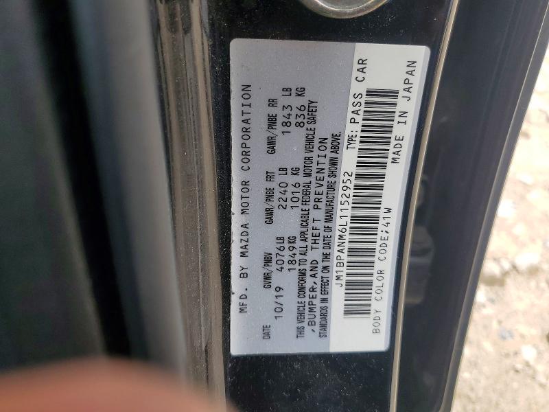 2020 Mazda 3 მანქანა იყიდება აუქციონზე, vin: JM1BPANM6L1152952, აუქციონის ნომერი: 54745146