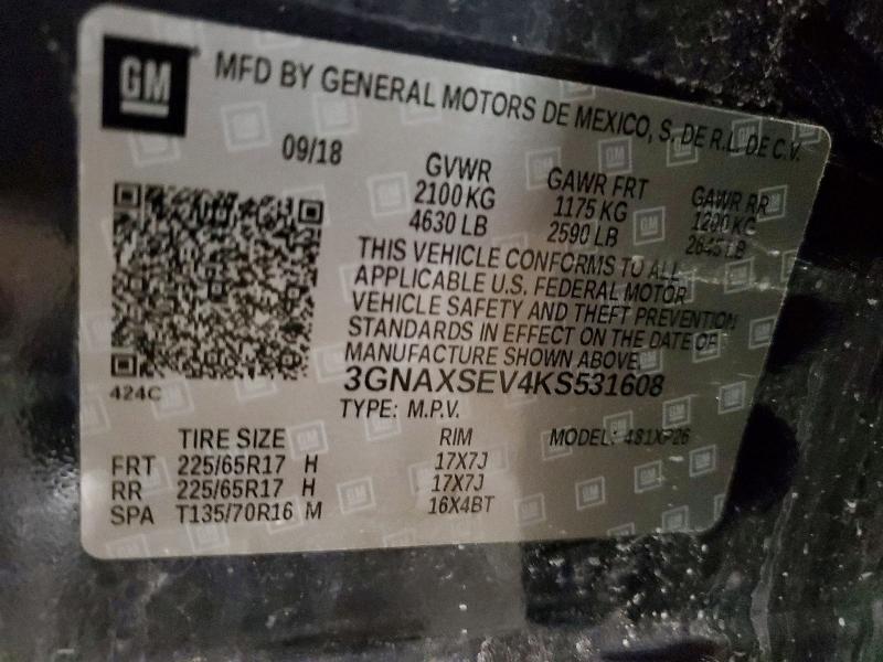50892666 :رقم المزاد ، 3GNAXSEV4KS531608 vin ، 2019 Chevrolet Equinox مزاد بيع