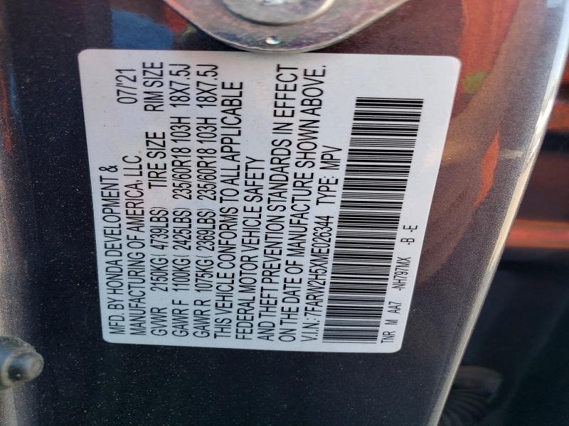 Aukcja sprzedaży 2021 Honda Cr-v, vin: 7FARW2H5XME026344, numer aukcji: 53785186