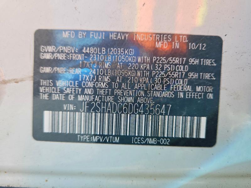 2013 Subaru Forester მანქანა იყიდება აუქციონზე, vin: JF2SHADC6DG435647, აუქციონის ნომერი: 54545476