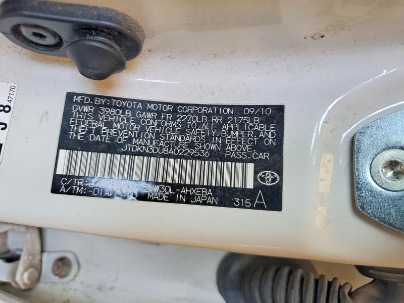 Aukcja sprzedaży 2010 Toyota Prius, vin: JTDKN3DU8A0229536, numer aukcji: 53240996