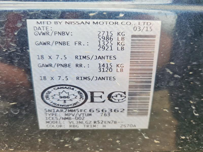 Aukcja sprzedaży 2015 Nissan Pathfinder, vin: 5N1AR2MM5FC656362, numer aukcji: 55115546