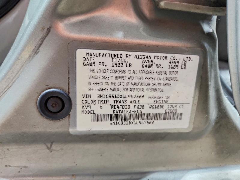 54138966 :رقم المزاد ، 3N1CB51DX1L467522 vin ، 2001 Nissan Sentra مزاد بيع