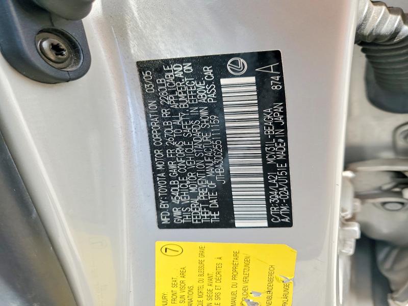 54324966 :رقم المزاد ، JTHBA30G255111159 vin ، 2005 Lexus Es مزاد بيع