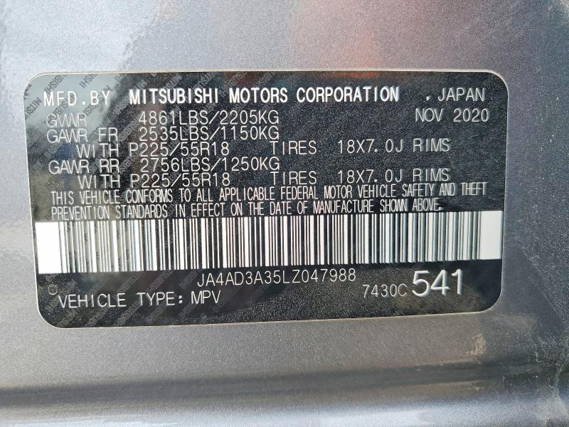 Продаж на аукціоні авто 2020 Mitsubishi Outlander, vin: JA4AD3A35LZ047988, номер лоту: 51035356