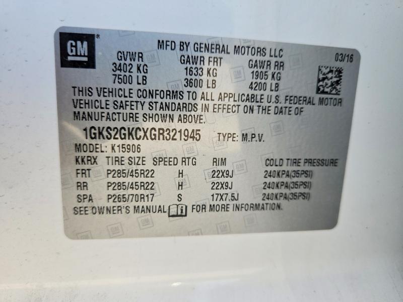 Aukcja sprzedaży 2016 Gmc Yukon Xl, vin: 1GKS2GKCXGR321945, numer aukcji: 54100916