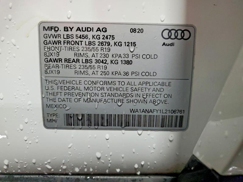 Aukcja sprzedaży 2020 Audi Q5, vin: WA1ANAFY1L2106761, numer aukcji: 55046536