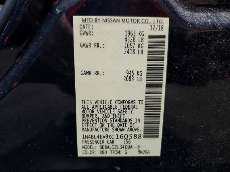 Aukcja sprzedaży 2019 Nissan Altima, vin: 1N4BL4EV9KC160588, numer aukcji: 55141936