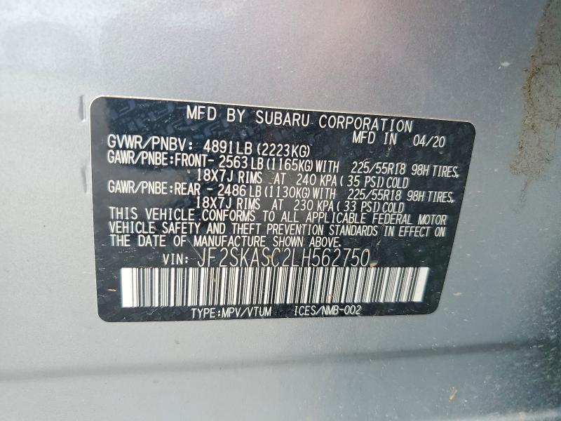 Aukcja sprzedaży 2020 Subaru Forester, vin: JF2SKASC2LH562750, numer aukcji: 55235036