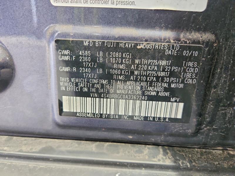 54885396 :رقم المزاد ، 4S4BRBGC0A3362240 vin ، 2010 Subaru Outback مزاد بيع