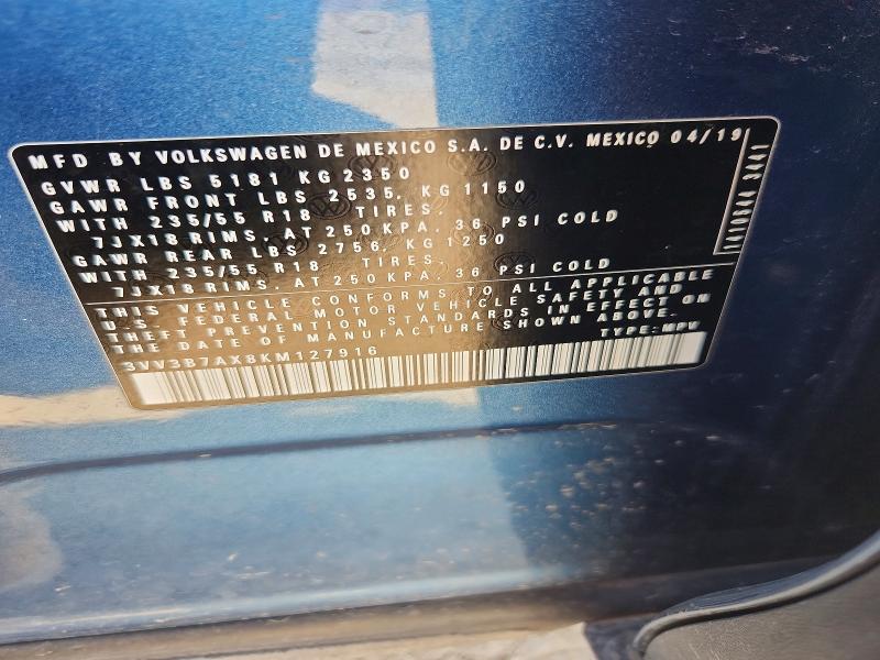 Aukcja sprzedaży 2019 Volkswagen Tiguan, vin: 3VV3B7AX8KM127916, numer aukcji: 55440426