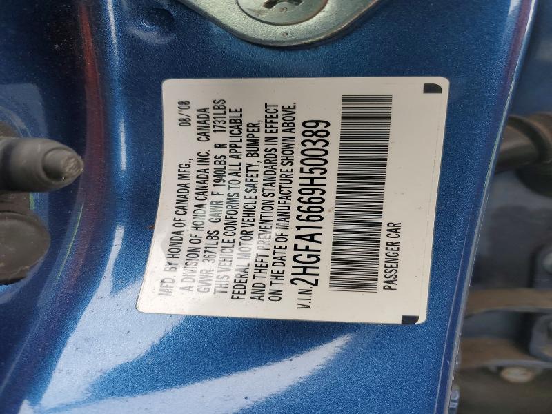 Aukcja sprzedaży 2009 Honda Civic, vin: 2HGFA16669H500389, numer aukcji: 55194726