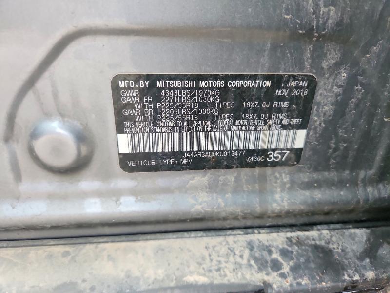 2019 Mitsubishi Outlander Sport მანქანა იყიდება აუქციონზე, vin: JA4AR3AU0KU013477, აუქციონის ნომერი: 54200106