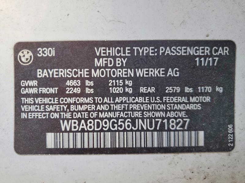 53310336 :رقم المزاد ، WBA8D9G56JNU71827 vin ، 2018 Bmw 330 مزاد بيع