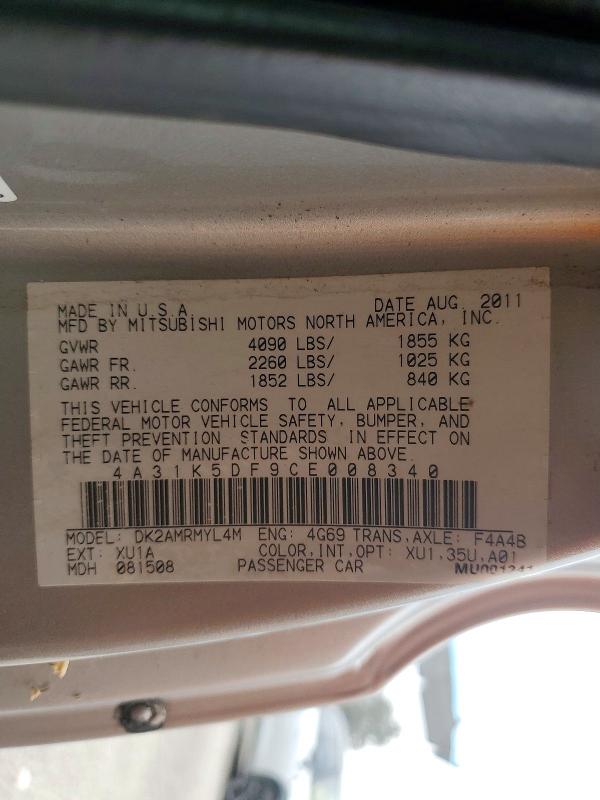 Aukcja sprzedaży 2012 Mitsubishi Eclipse, vin: 4A31K5DF9CE008340, numer aukcji: 53278796