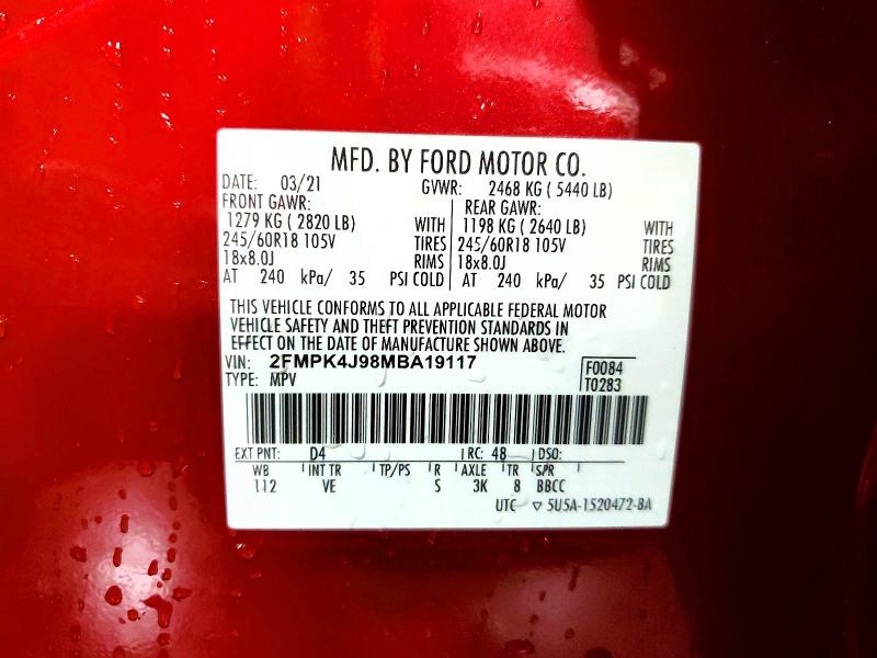 Продаж на аукціоні авто 2021 Ford Edge, vin: 2FMPK4J98MBA19117, номер лоту: 54421096