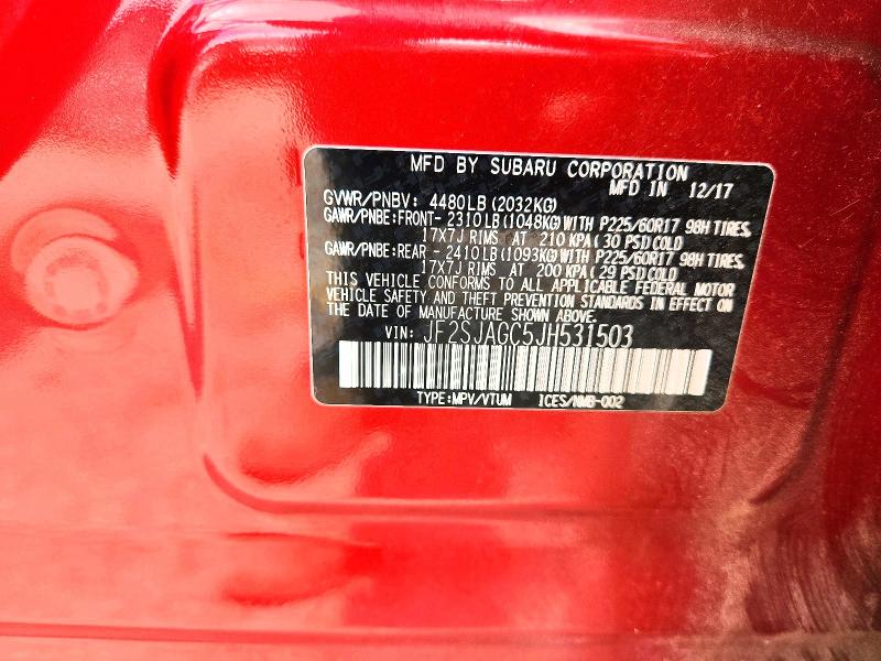 55027906 :رقم المزاد ، JF2SJAGC5JH531503 vin ، 2018 Subaru Forester مزاد بيع