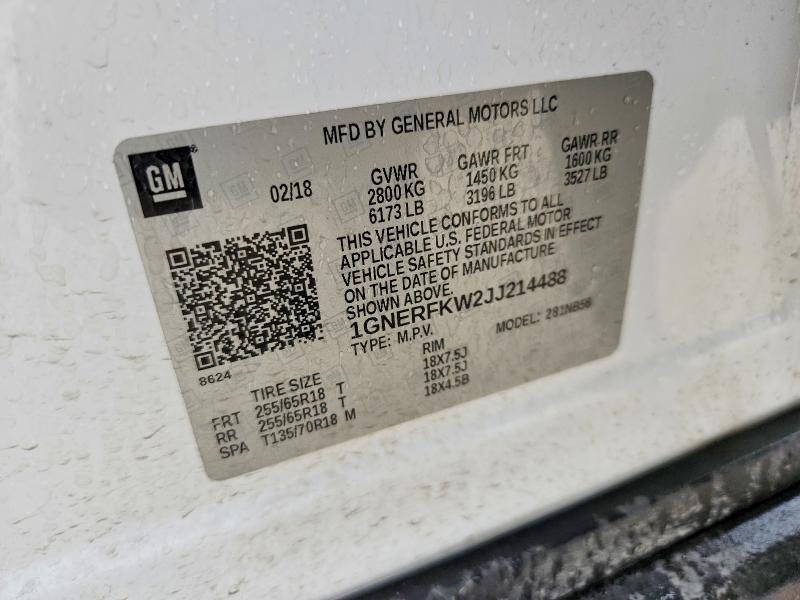 52057646 :رقم المزاد ، 1GNERFKW2JJ214488 vin ، 2018 Chevrolet Traverse مزاد بيع
