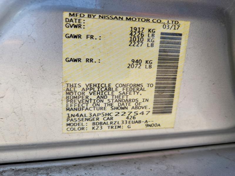 54399116 :رقم المزاد ، 1N4AL3AP5HC227547 vin ، 2017 Nissan Altima مزاد بيع