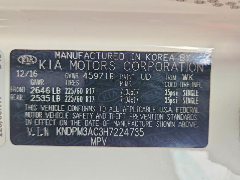 2017 Kia Sportage მანქანა იყიდება აუქციონზე, vin: KNDPM3AC3H7224735, აუქციონის ნომერი: 52757366
