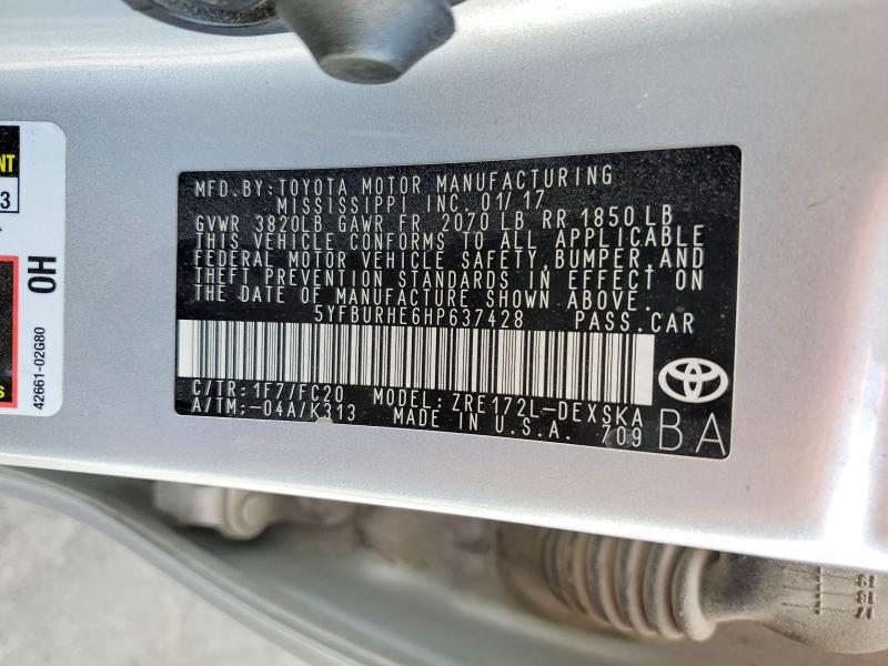 53958746 :رقم المزاد ، 5YFBURHE6HP637428 vin ، 2017 Toyota Corolla مزاد بيع