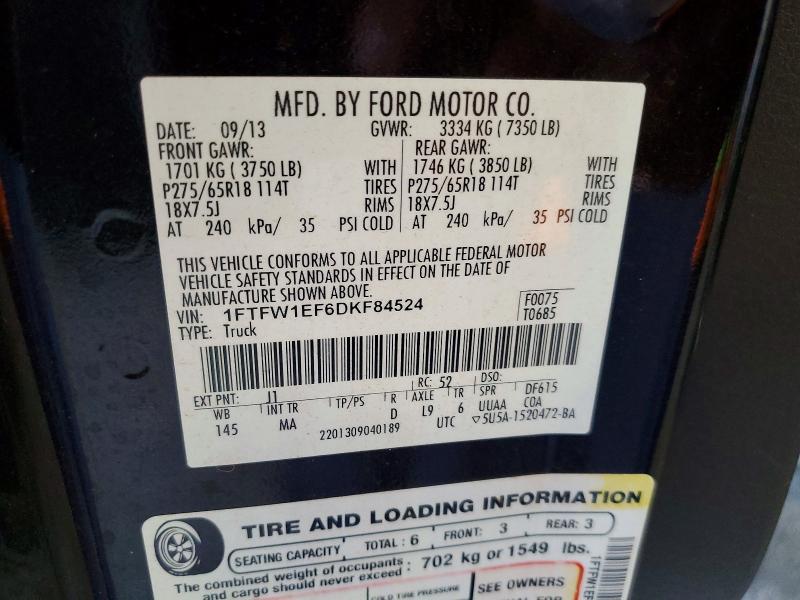 2013 Ford F150 მანქანა იყიდება აუქციონზე, vin: 1FTFW1EF6DKF84524, აუქციონის ნომერი: 54453376