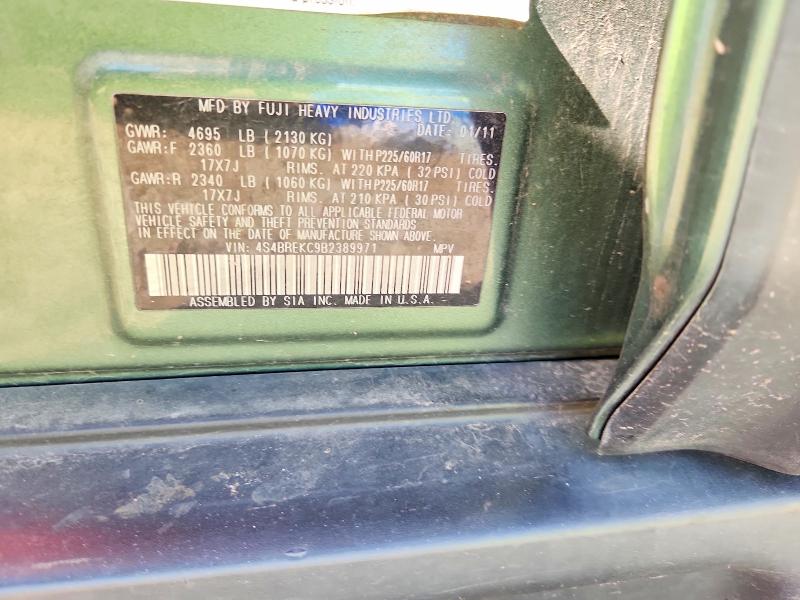 2011 Subaru Outback მანქანა იყიდება აუქციონზე, vin: 4S4BREKC9B2389971, აუქციონის ნომერი: 52574506