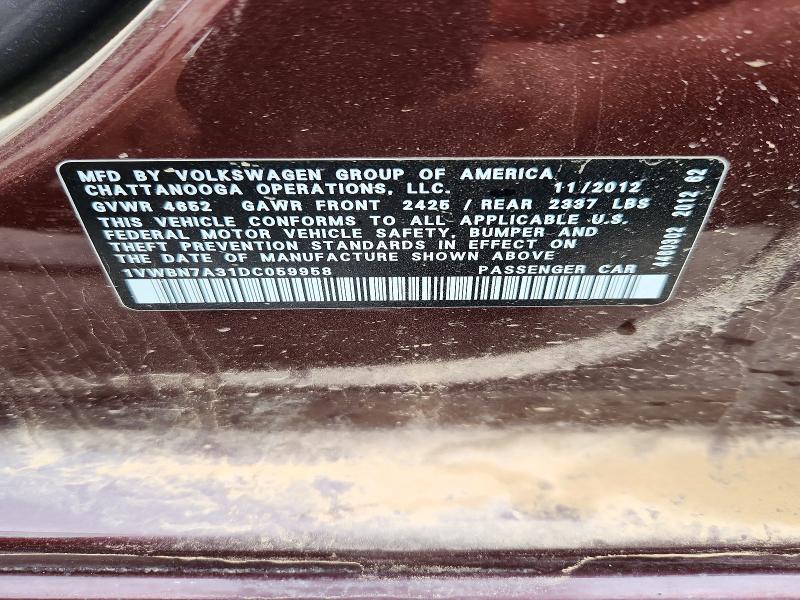 Aukcja sprzedaży 2013 Volkswagen Passat, vin: 1VWBN7A31DC059958, numer aukcji: 54689826