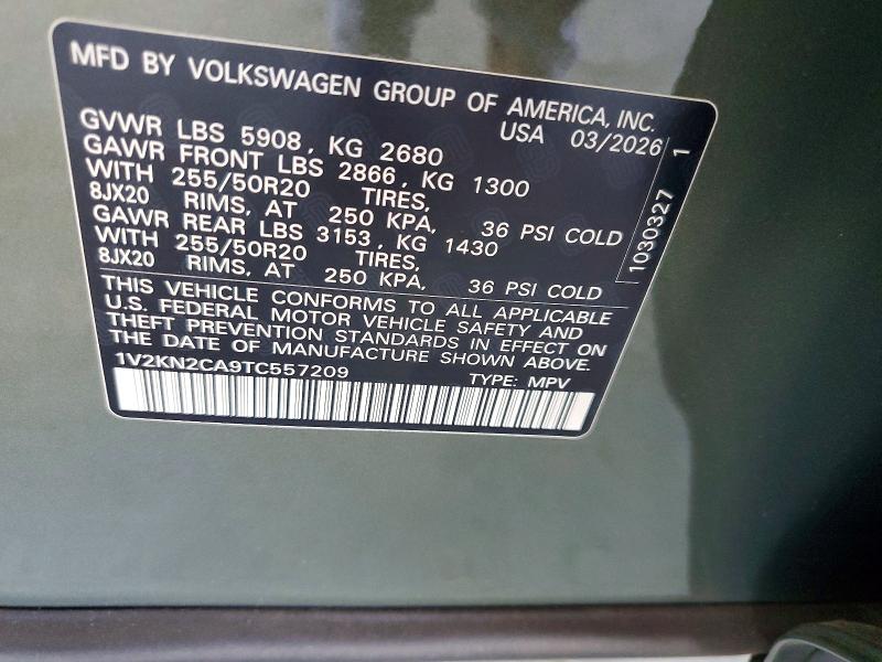 2026 Volkswagen Atlas მანქანა იყიდება აუქციონზე, vin: 1V2KN2CA9TC557209, აუქციონის ნომერი: 54849226