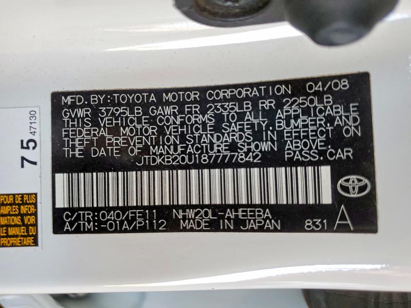 Продаж на аукціоні авто 2008 Toyota Prius, vin: JTDKB20U187777842, номер лоту: 53584386