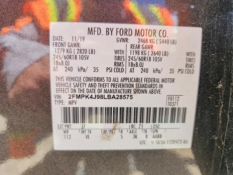 Aukcja sprzedaży 2020 Ford Edge, vin: 2FMPK4J98LBA28575, numer aukcji: 53776306