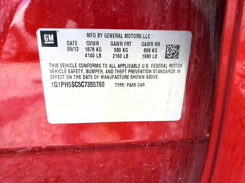 Продаж на аукціоні авто 2012 Chevrolet Cruze, vin: 1G1PH5SC5C7355780, номер лоту: 55302416
