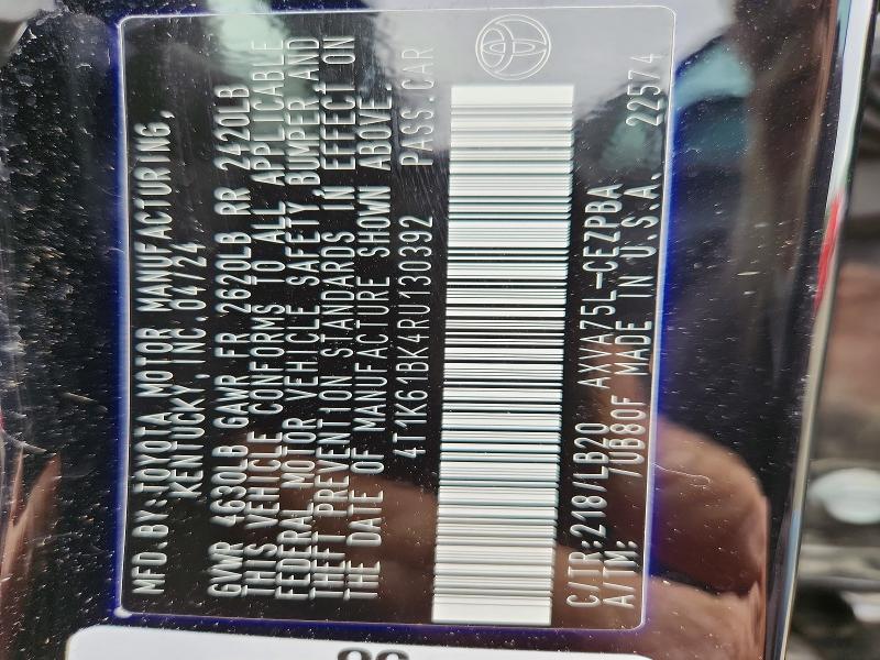 Aukcja sprzedaży 2024 Toyota Camry, vin: 4T1K61BK4RU130392, numer aukcji: 54691896