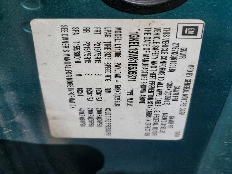 54677006 :رقم المزاد ، 1GKEL19W81B505871 vin ، 2001 Gmc Safari مزاد بيع