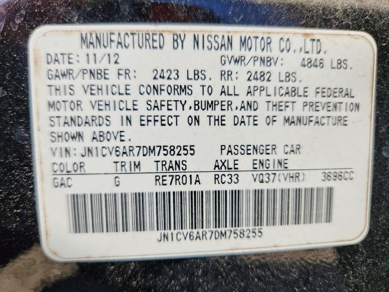 54634376 :رقم المزاد ، JN1CV6AR7DM758255 vin ، 2013 Infiniti G37 Sedan مزاد بيع