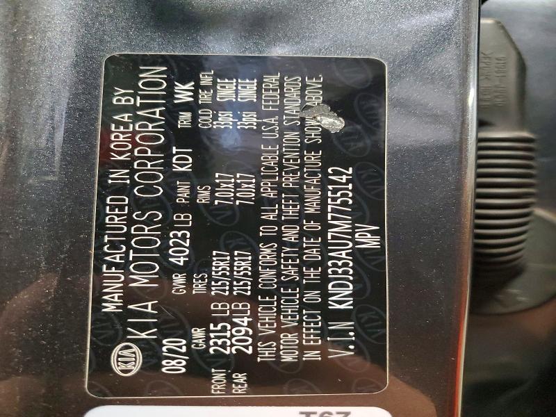 53086726 :رقم المزاد ، KNDJ33AU7M7755142 vin ، 2021 Kia Soul مزاد بيع