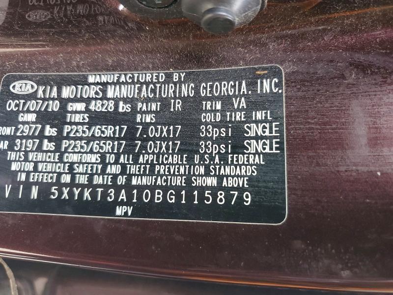 Aukcja sprzedaży 2011 Kia Sorento, vin: 5XYKT3A10BG115879, numer aukcji: 53625166