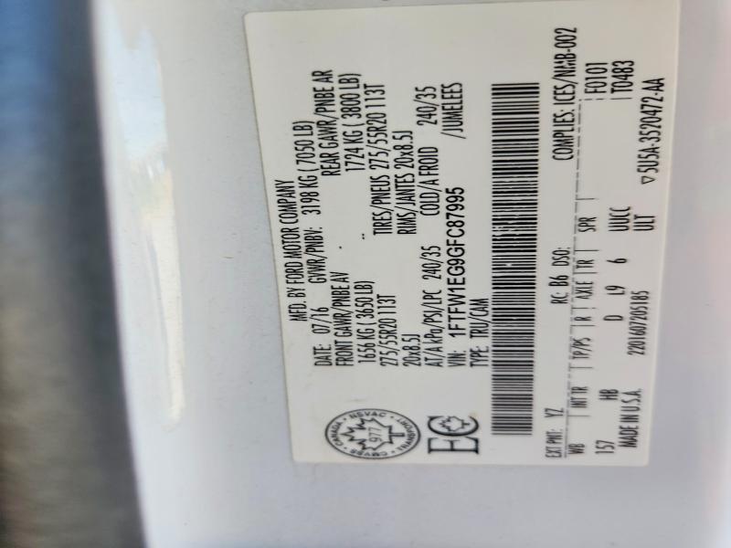 Продаж на аукціоні авто 2016 Ford F150, vin: 1FTFW1EG9GFC87995, номер лоту: 54549806