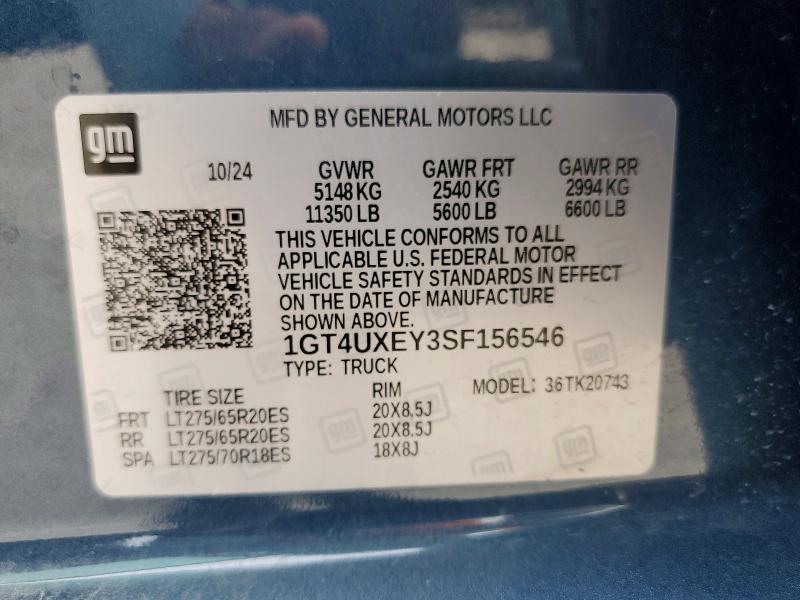 2025 Gmc Sierra მანქანა იყიდება აუქციონზე, vin: 1GT4UXEY3SF156546, აუქციონის ნომერი: 54133256