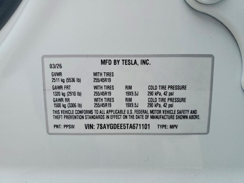 Auction sale of the 2026 Tesla Model Y, vin: 7SAYGDEE5TA671101, lot number: 52494056