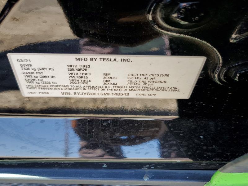 Aukcja sprzedaży 2021 Tesla Model Y, vin: 5YJYGDEE6MF148543, numer aukcji: 52581476