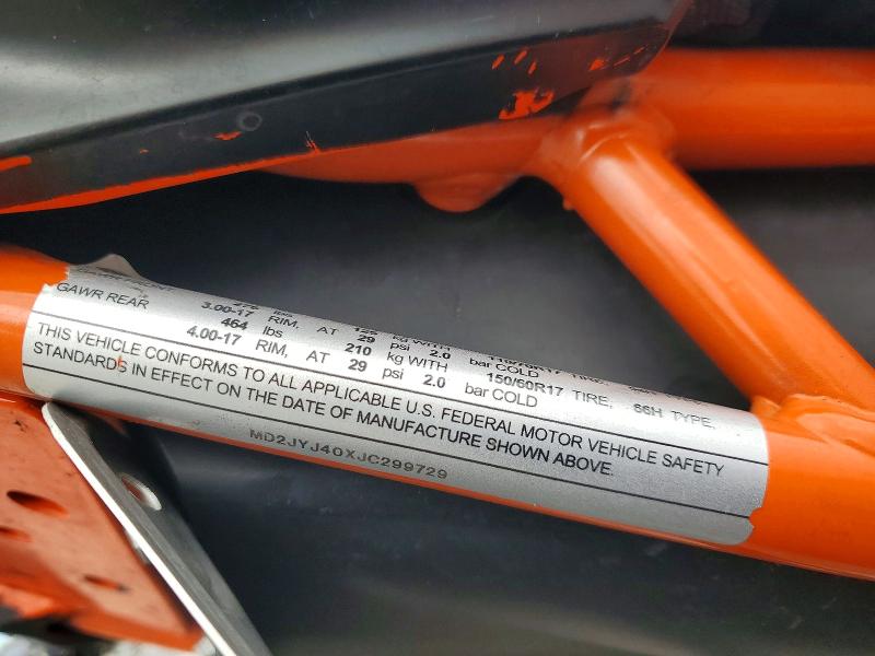 52393526 :رقم المزاد ، MD2JYJ40XJC299729 vin ، 2018 Ktm 390 مزاد بيع
