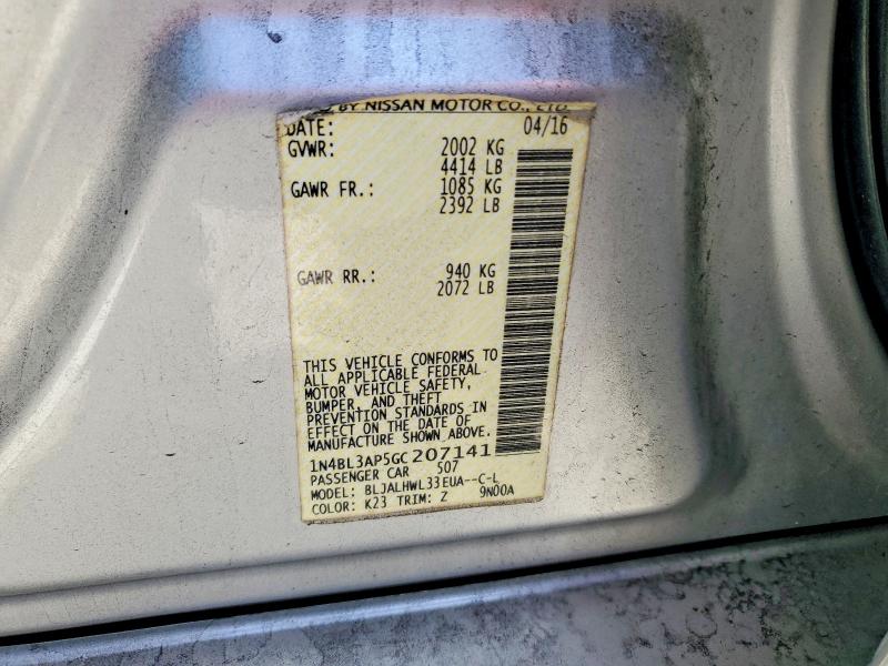 2016 Nissan Altima მანქანა იყიდება აუქციონზე, vin: 1N4BL3AP5GC207141, აუქციონის ნომერი: 52923246