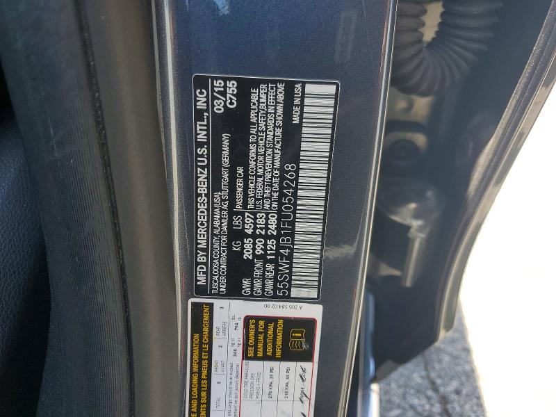53849136 :رقم المزاد ، 55SWF4JB1FU054268 vin ، 2015 Mercedes-benz C مزاد بيع