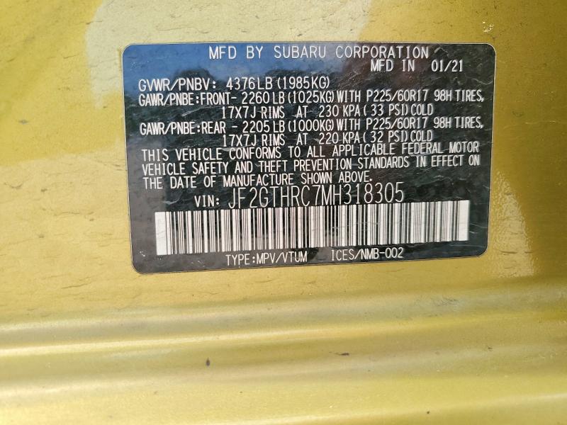 53611366 :رقم المزاد ، JF2GTHRC7MH318305 vin ، 2021 Subaru Crosstrek مزاد بيع